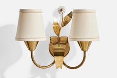 Swedish Designer, Wall Light, Brass, Glass, Fabric, Sweden, 1940s