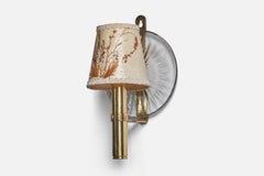 Schwedischer Designer, Wandleuchte, Messing, Glas, Papier, Schweden, 1940er Jahre