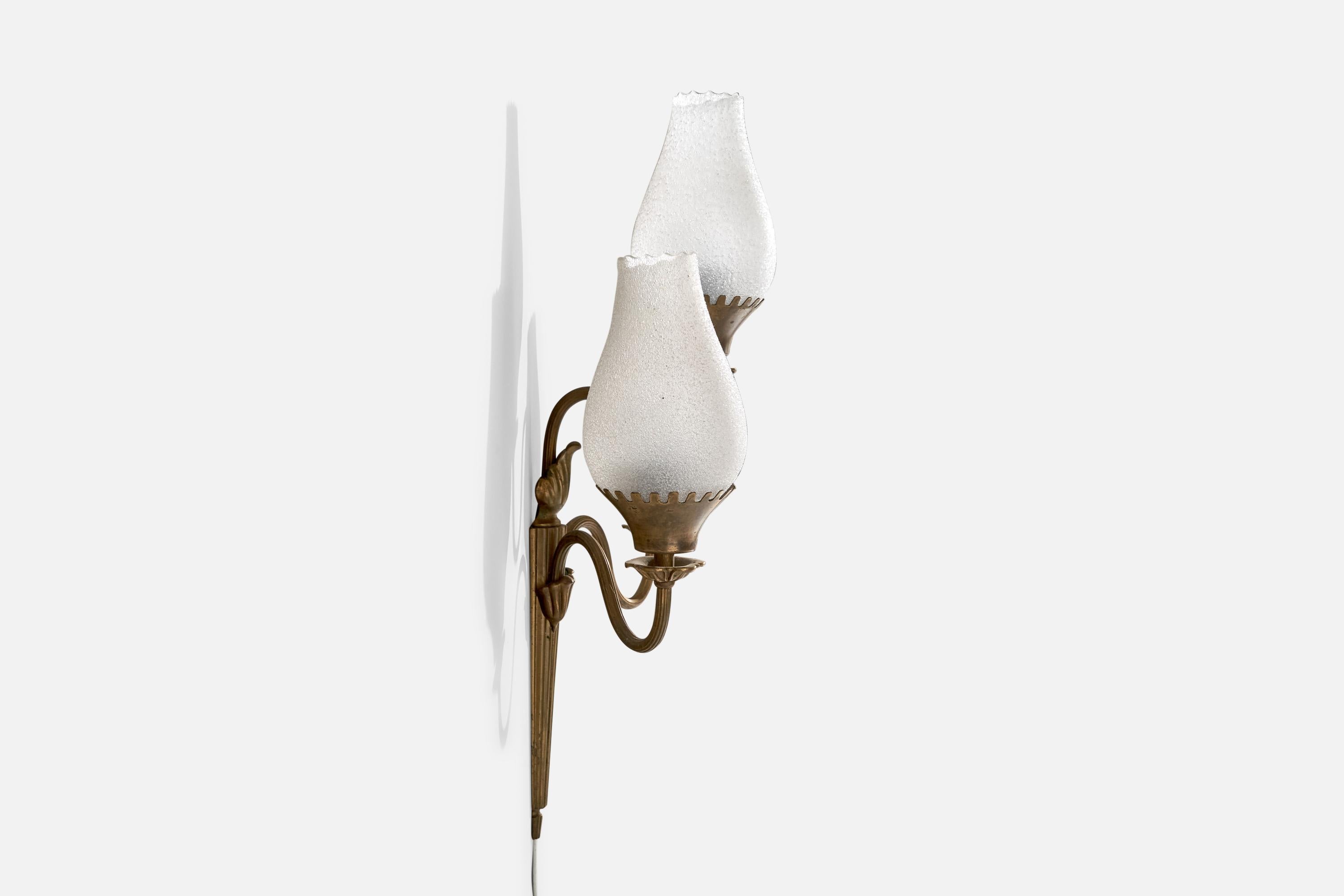 Swedish Designer, Wall Light, Brass, Glass, Sweden, 1930s In Fair Condition For Sale In High Point, NC