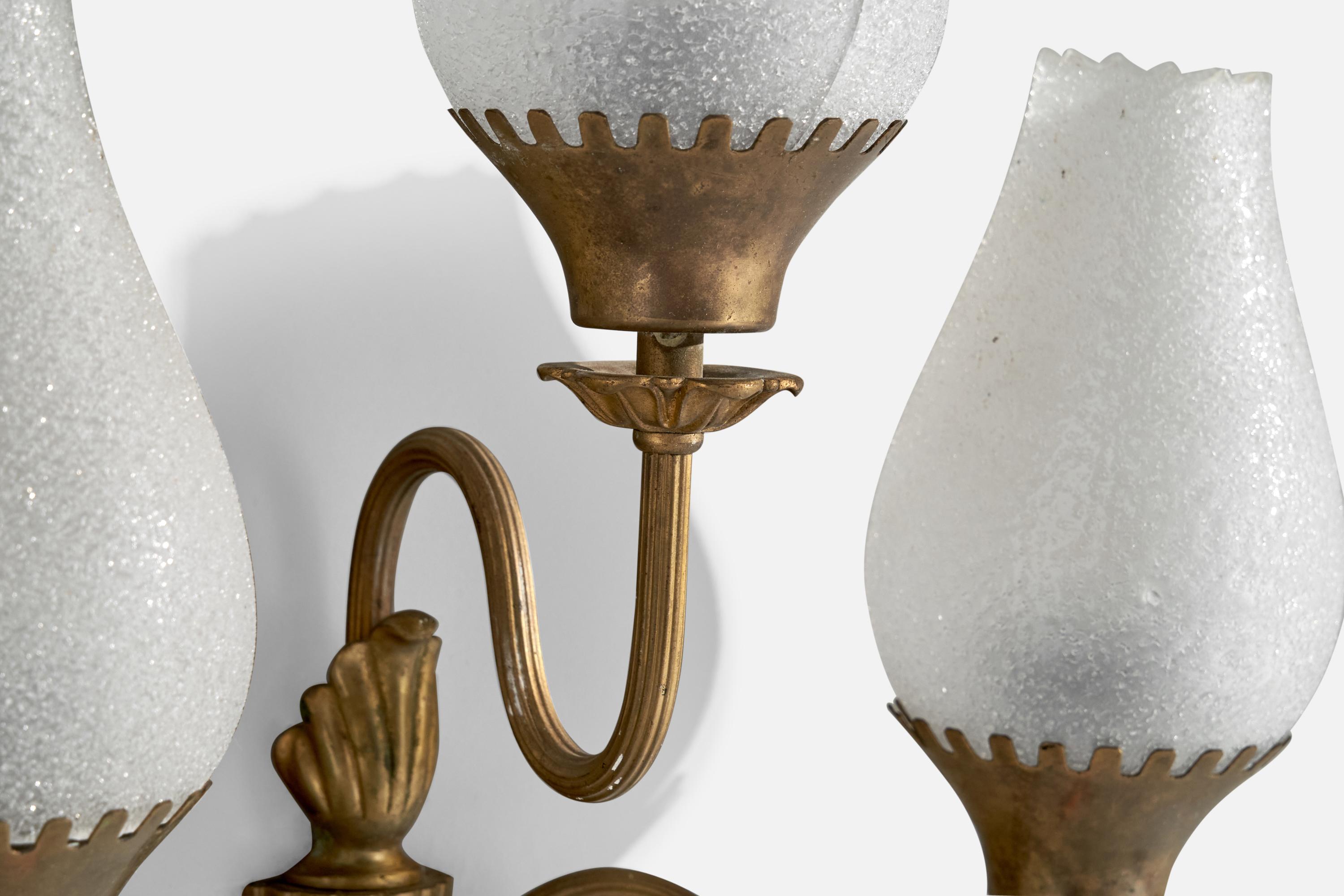 Swedish Designer, Wall Light, Brass, Glass, Sweden, 1930s For Sale 2