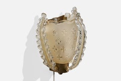Swedish Designer, Wall Light, Brass, Glass, Sweden, 1940s