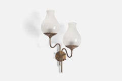 Swedish Designer, Wall Light, Brass, Glass, Sweden, 1940s