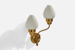 Swedish Designer, Wall Light, Brass, Glass, Sweden, 1940s