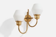 Swedish Designer, Wall Light, Brass, Glass, Sweden, 1940s