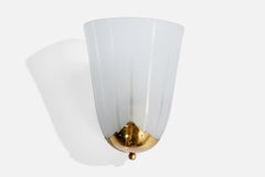 Swedish Designer, Wall Light, Brass, Glass, Sweden, 1940s