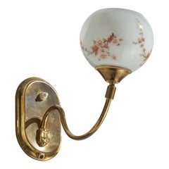 Swedish Designer, Wall Light, Brass, Glass, Sweden, 1940s