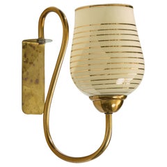 Swedish Designer, Wall Light, Brass, Glass, Sweden, 1940s