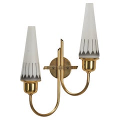 Swedish Designer, Wall Light, Brass, Glass, Sweden, 1940s