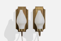 Swedish Designer, Wall Light, Brass, Glass, Sweden, 1950s