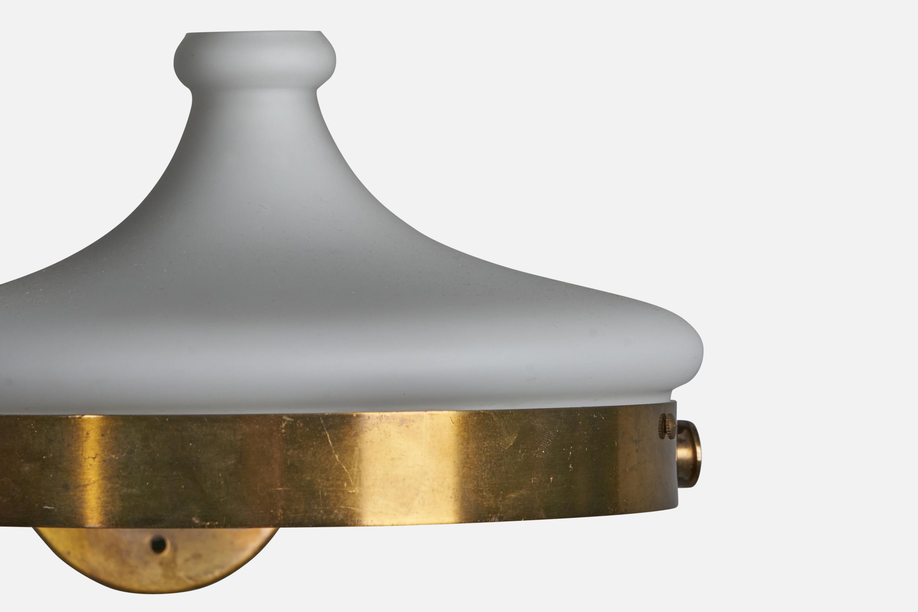 A brass and milk glass wall light, designed and produced in Sweden, c. 1950s

Overall Dimensions (inches): 6