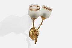 Swedish Designer, Wall Light, Brass, Glass, Sweden, 1950s