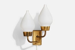 Swedish Designer, Wall Light, Brass, Glass, Sweden, 1950s