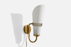 Swedish Designer, Wall Light, Brass, Glass, Sweden, 1950s