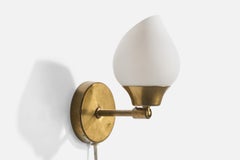 Swedish Designer, Wall Light, Brass, Glass, Sweden, 1950s