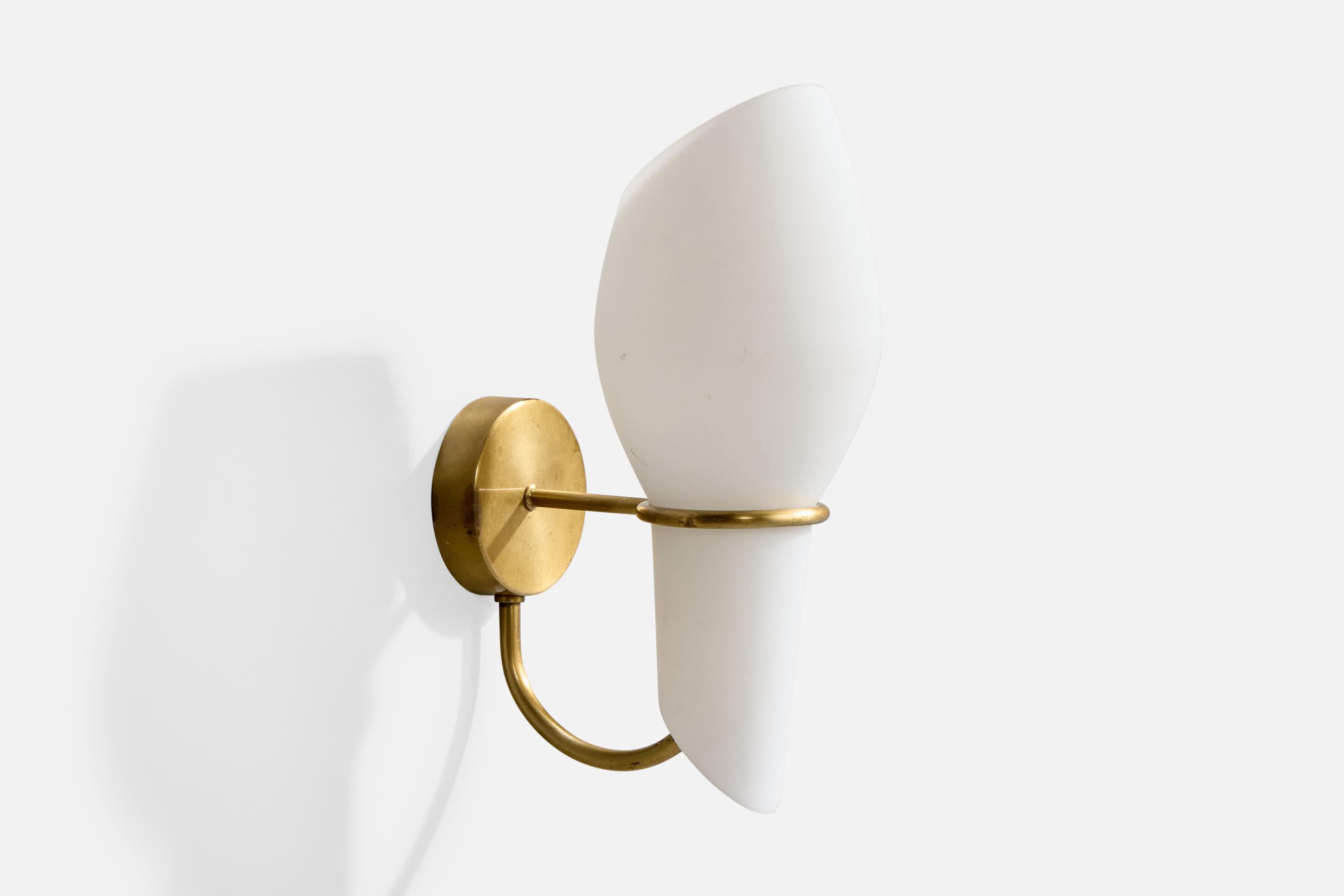 A brass and white opaline glass wall light designed and produced in Sweden, c. 1950s.

Overall Dimensions (Inches): 12.5