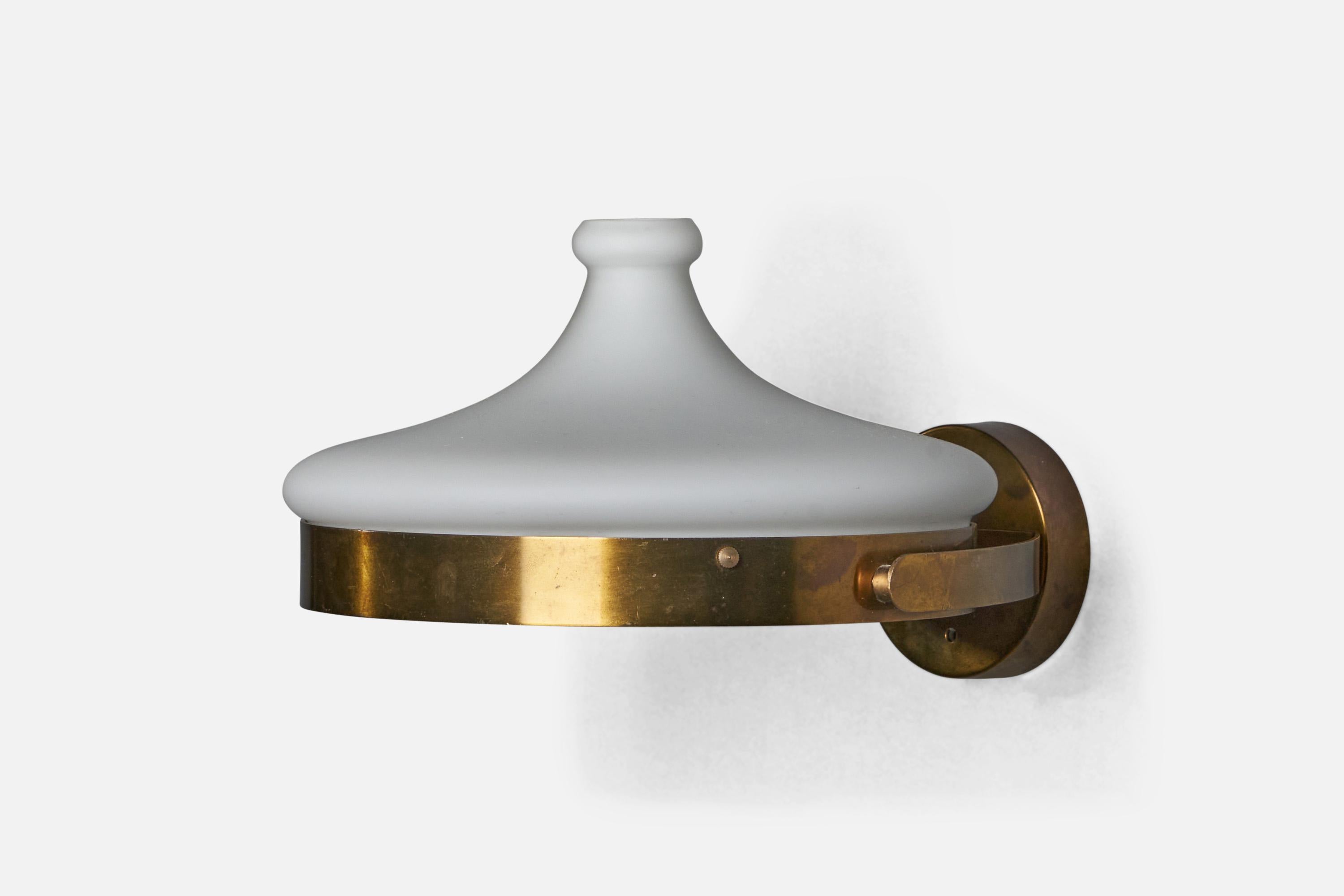 Scandinavian Modern Swedish Designer, Wall Light, Brass, Glass, Sweden, 1950s For Sale