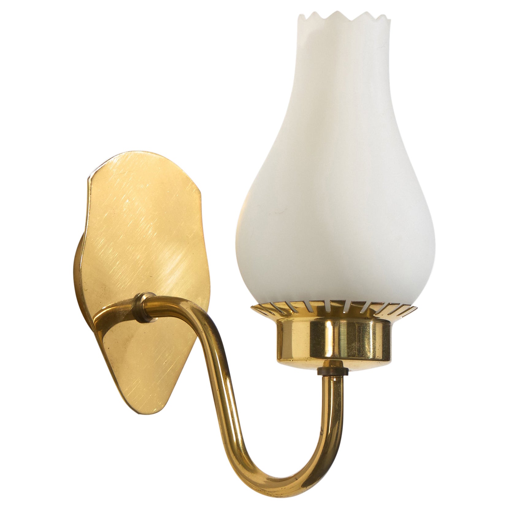 Swedish Designer, Wall Light, Brass, Glass, Sweden, 1950s