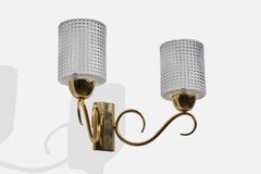 Swedish Designer, Wall Light, Brass, Glass, Sweden, 1960s