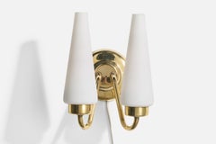 Swedish Designer, Wall Light, Brass, Glass, Sweden, 1960s
