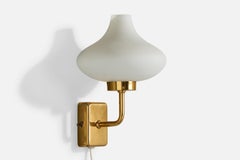 Swedish Designer, Wall Light, Brass, Glass, Sweden, 1960s