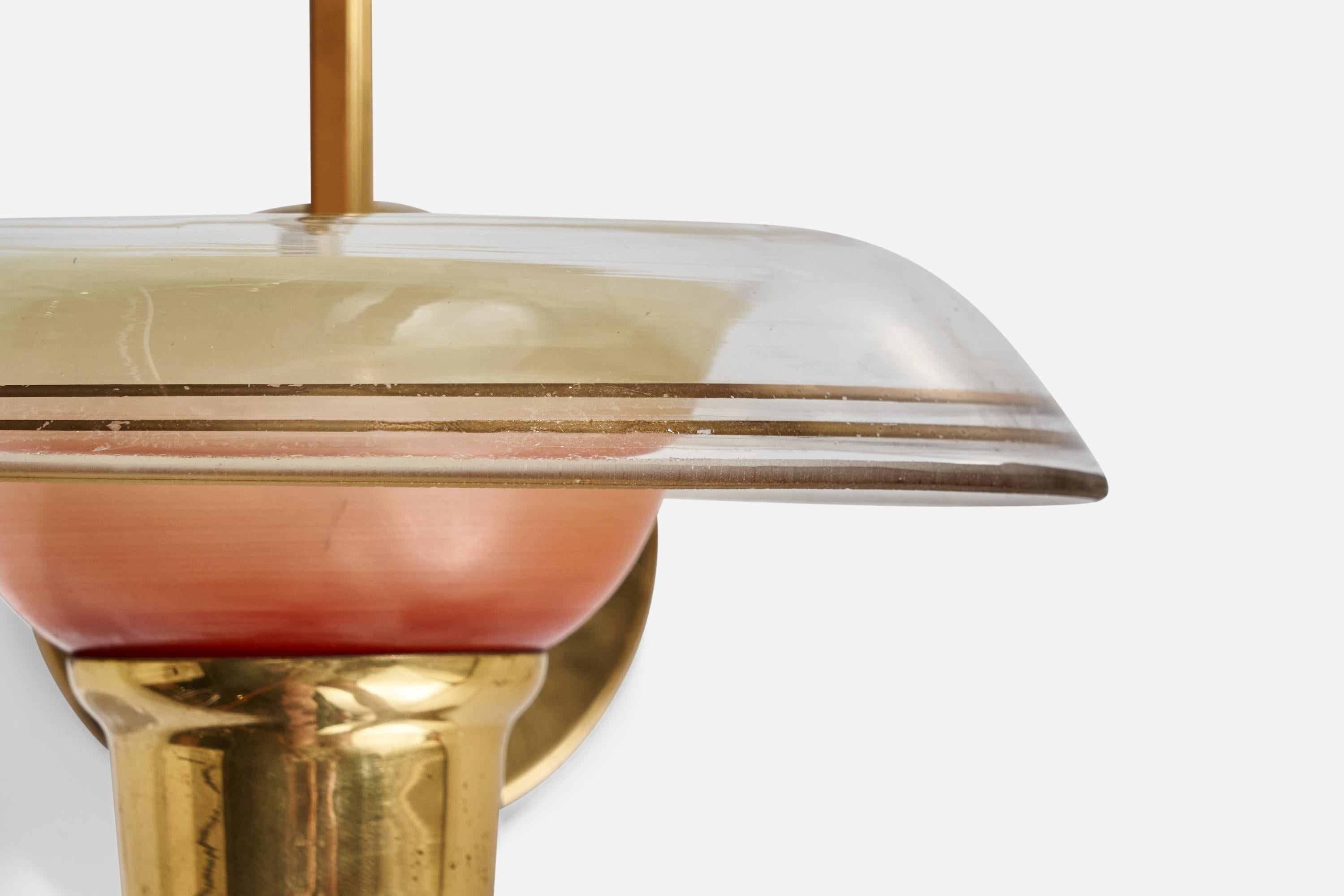 Swedish Designer, Wall Light, Brass, Glass, Sweden, 1960s For Sale 2