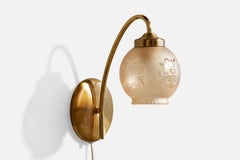 Swedish Designer, Wall Light, Brass, Glass, Sweden, 1970s