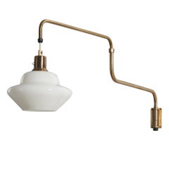 Swedish Designer, Wall Light, Brass, Glass, Sweden, C. 1940s