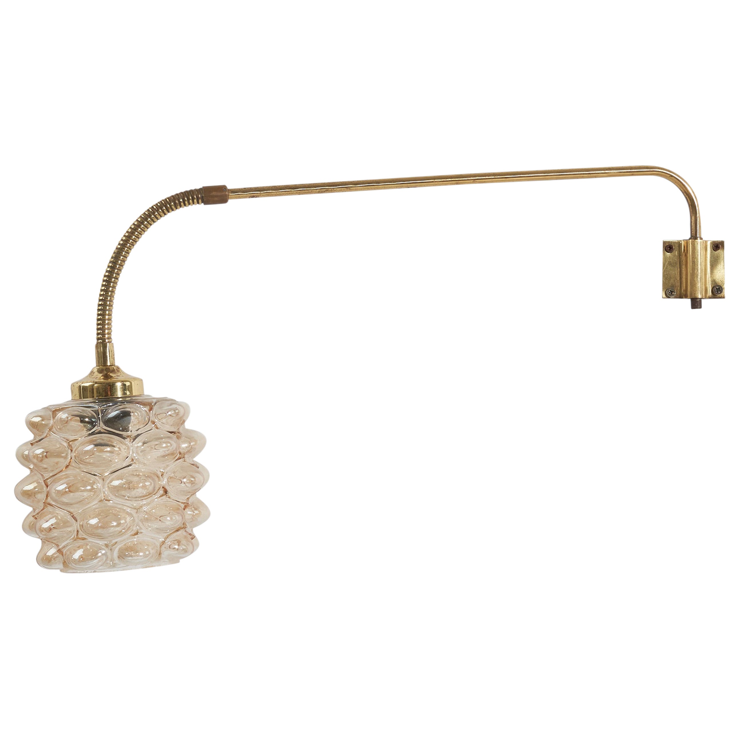 Design suédois, applique murale, laiton, verre, Suède, années 1950 en vente