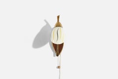 Swedish Designer, Wall Light, Brass, Glass, Teak, Sweden, c. 1950s