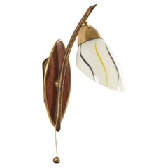 Swedish Designer, Wall Light, Brass, Glass, Teak, Sweden, c. 1950s
