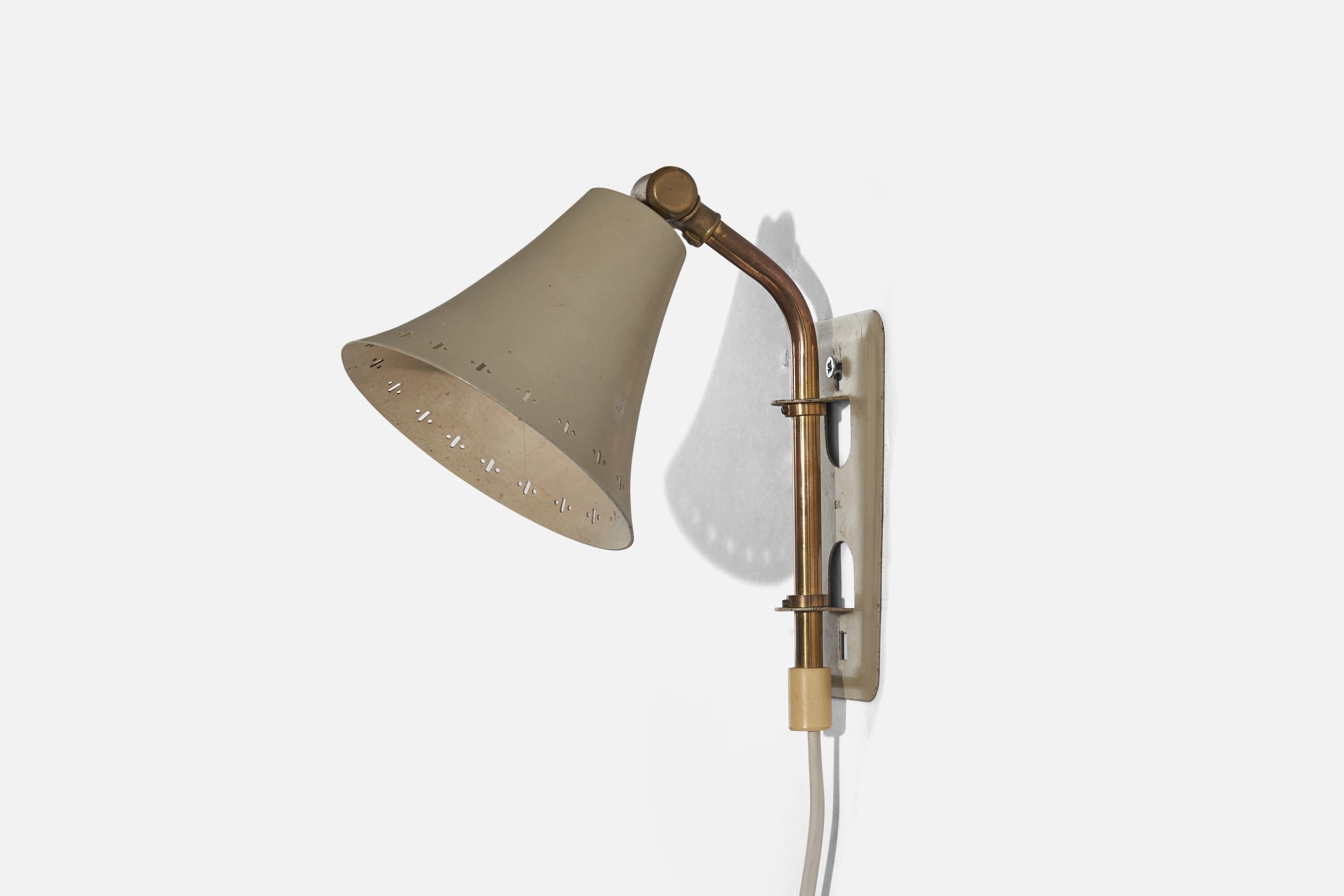 Mid-20th Century Swedish Designer, Wall Light, Brass, Lacquered Metal, Sweden, c. 1950s For Sale