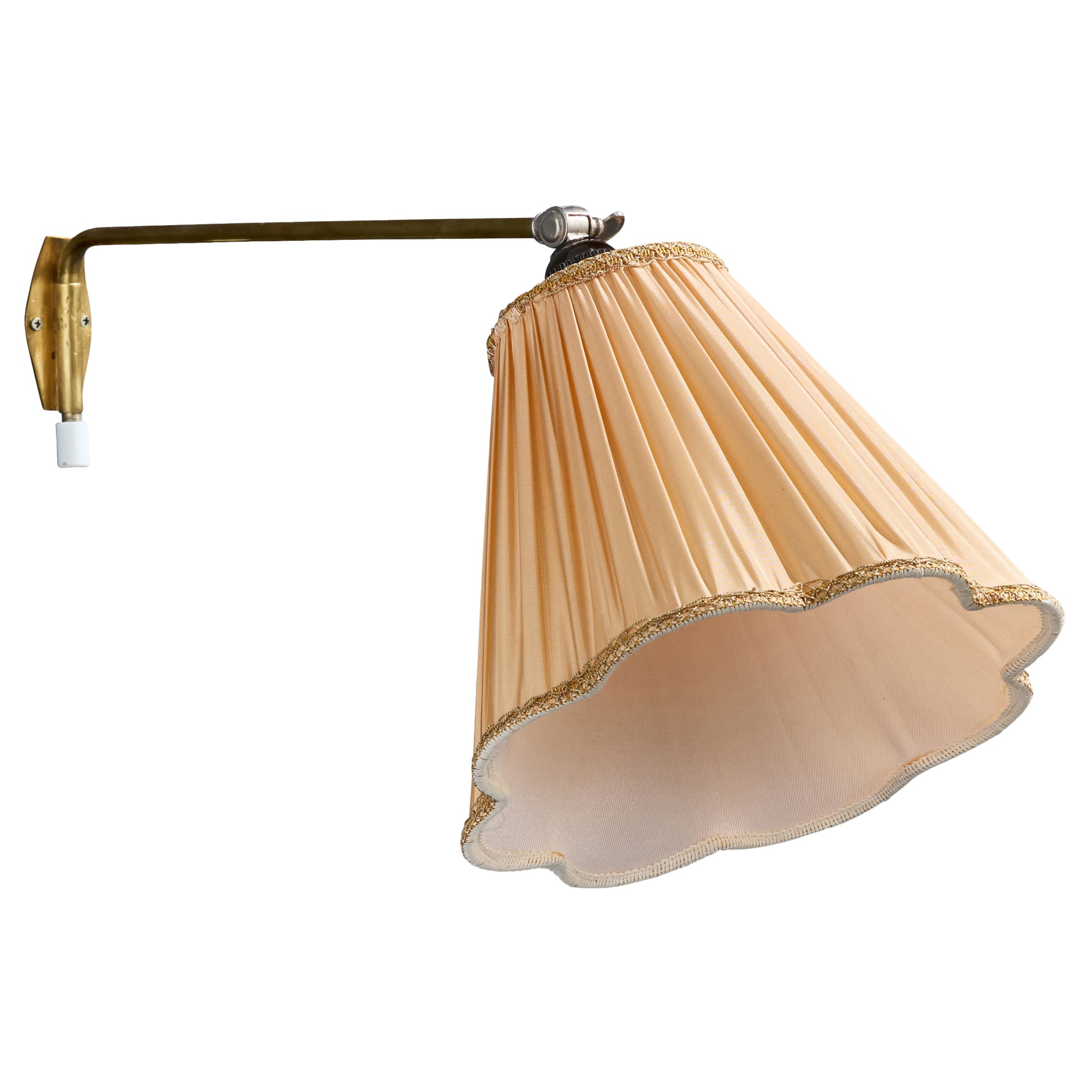 Swedish Designer, Wall Light, Brass, Metal, Fabric, Sweden, 1940s