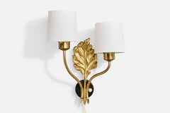 Swedish Designer, Wall Light, Brass, Metal, Fabric, Sweden, 1950s