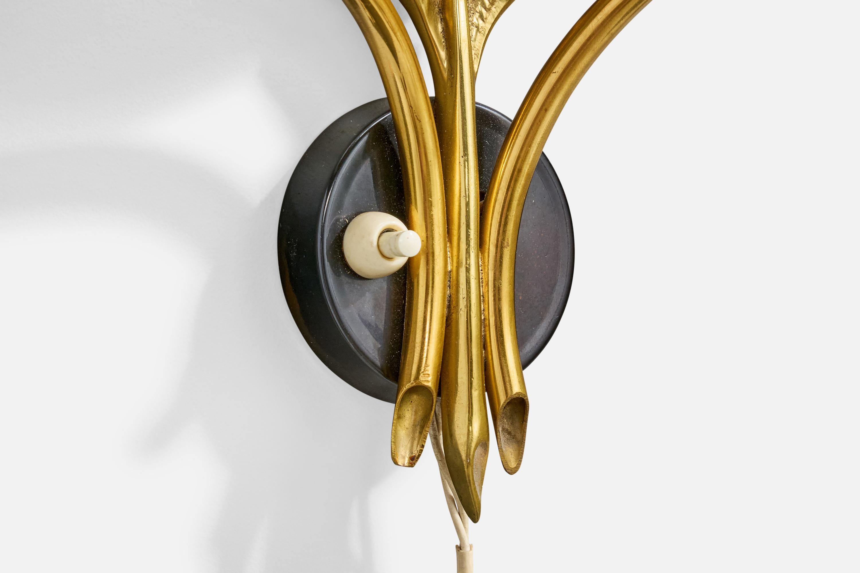 Mid-20th Century Swedish Designer, Wall Light, Brass, Metal, Fabric, Sweden, 1950s For Sale