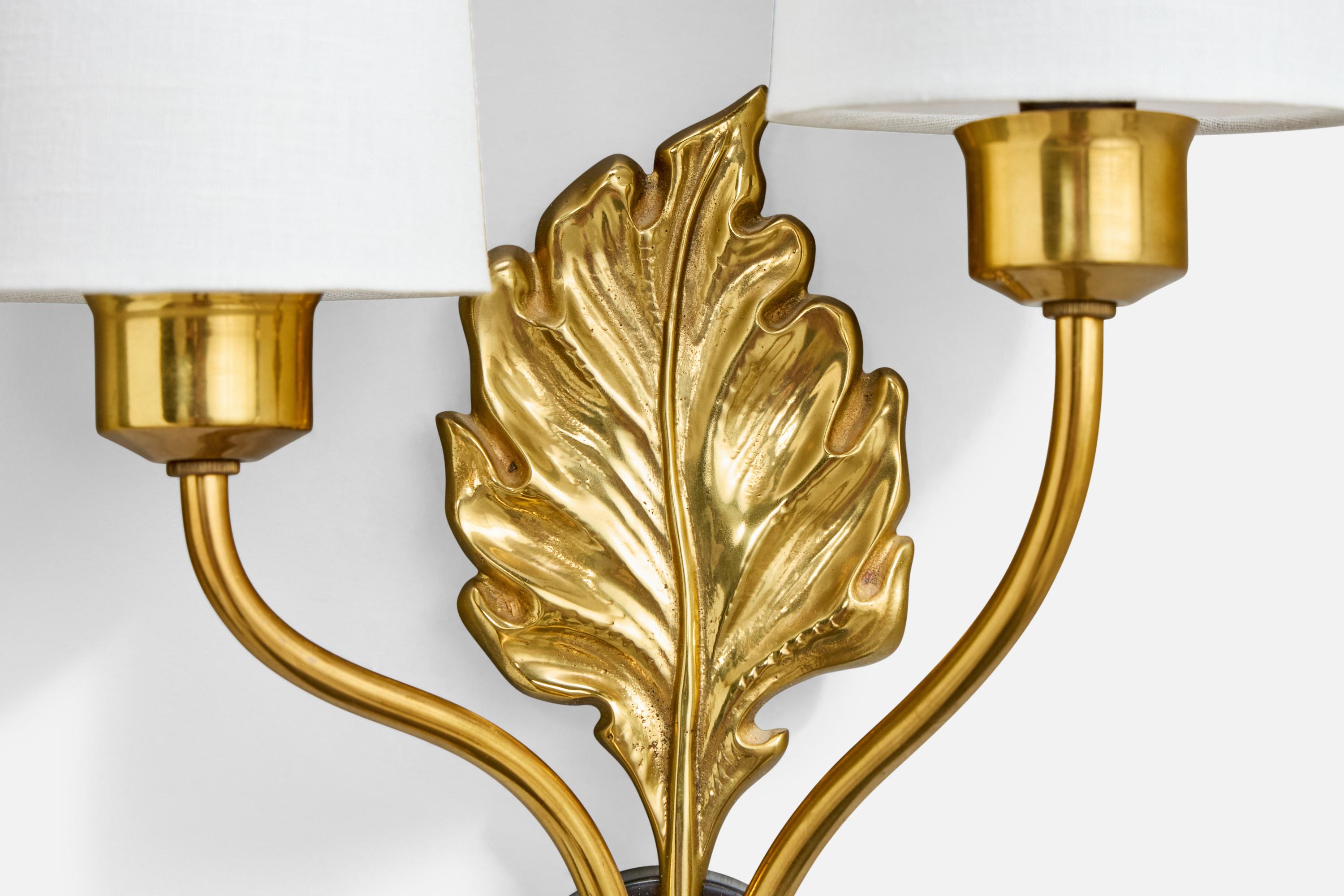 Swedish Designer, Wall Light, Brass, Metal, Fabric, Sweden, 1950s For Sale 1
