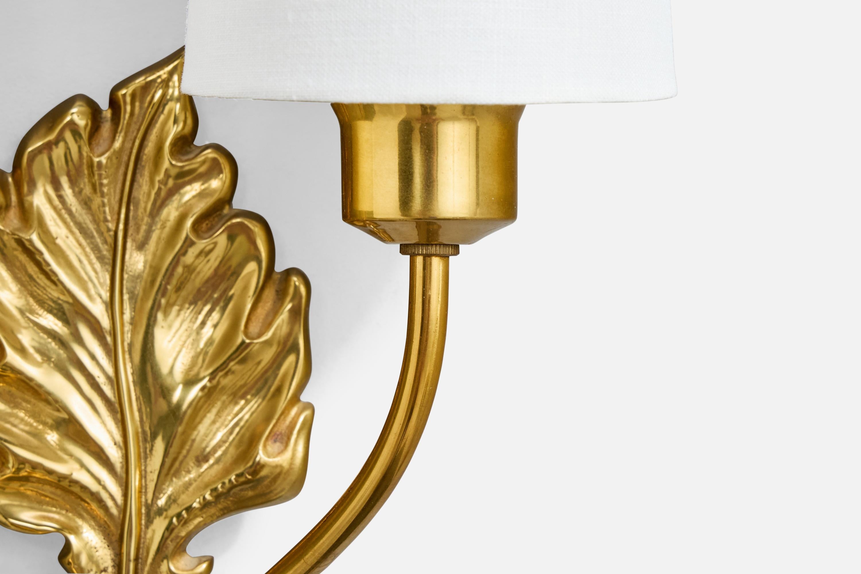Swedish Designer, Wall Light, Brass, Metal, Fabric, Sweden, 1950s For Sale 2