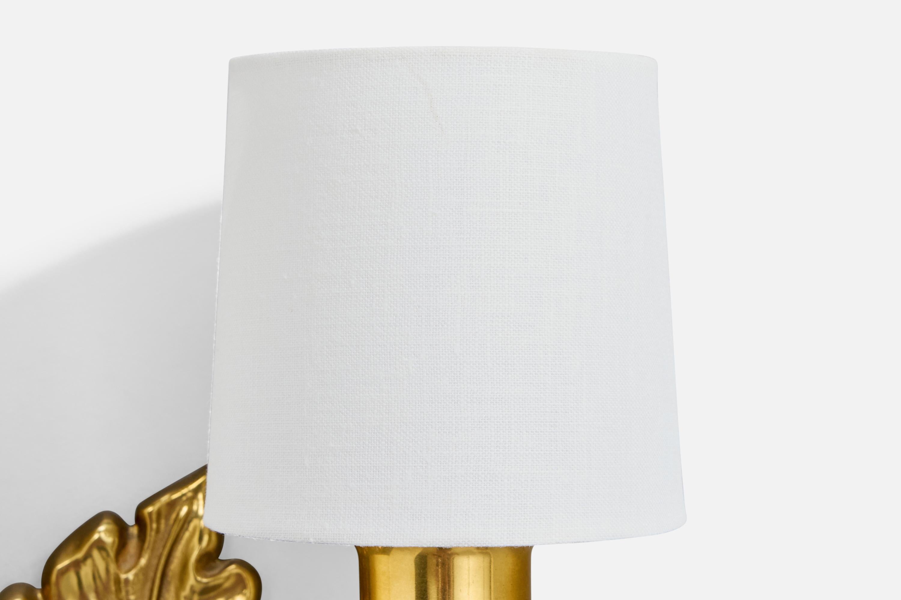 Swedish Designer, Wall Light, Brass, Metal, Fabric, Sweden, 1950s For Sale 3