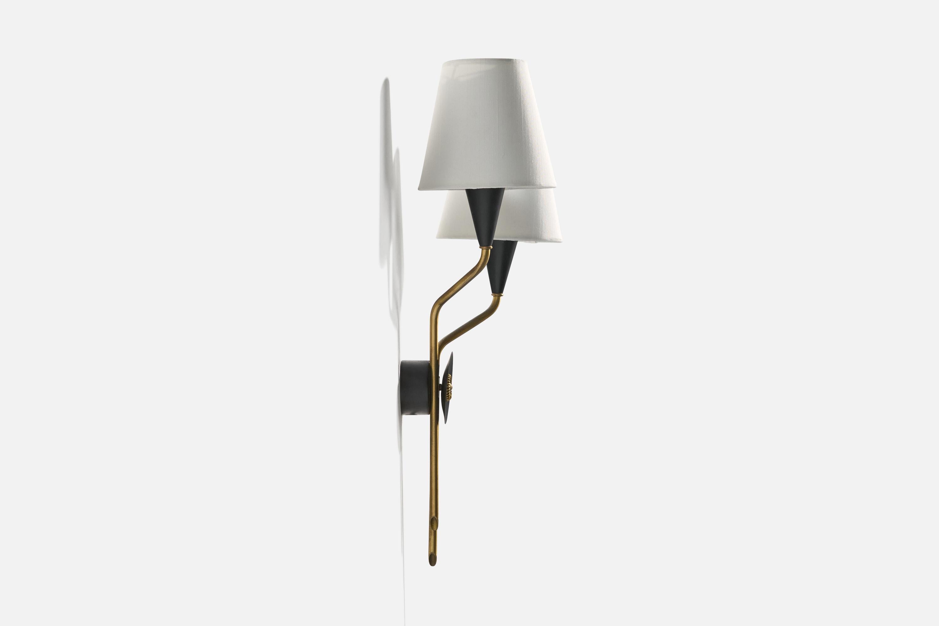 Swedish Designer, Wall Light, Brass, Metal, Fabric, Sweden, 1960s In Good Condition For Sale In High Point, NC
