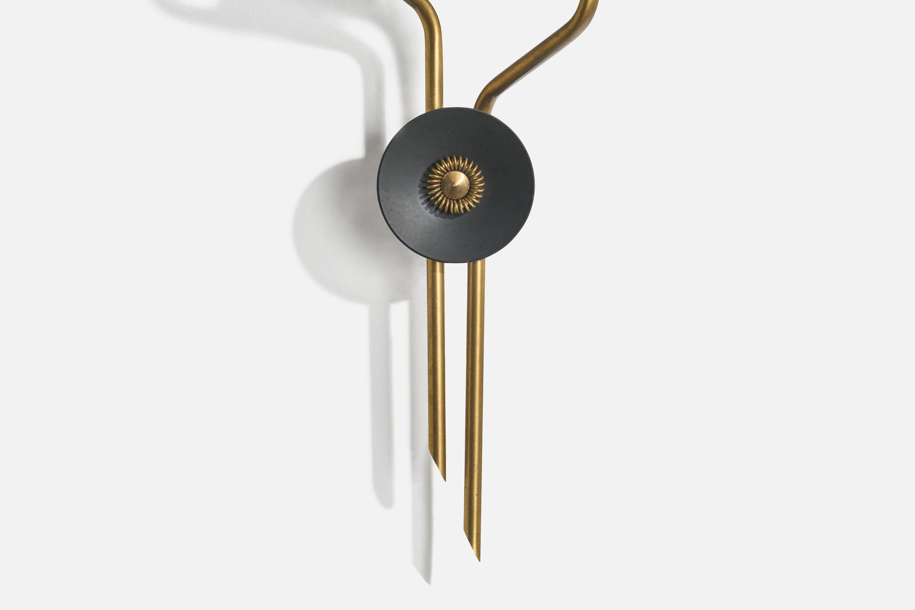 Mid-20th Century Swedish Designer, Wall Light, Brass, Metal, Fabric, Sweden, 1960s For Sale