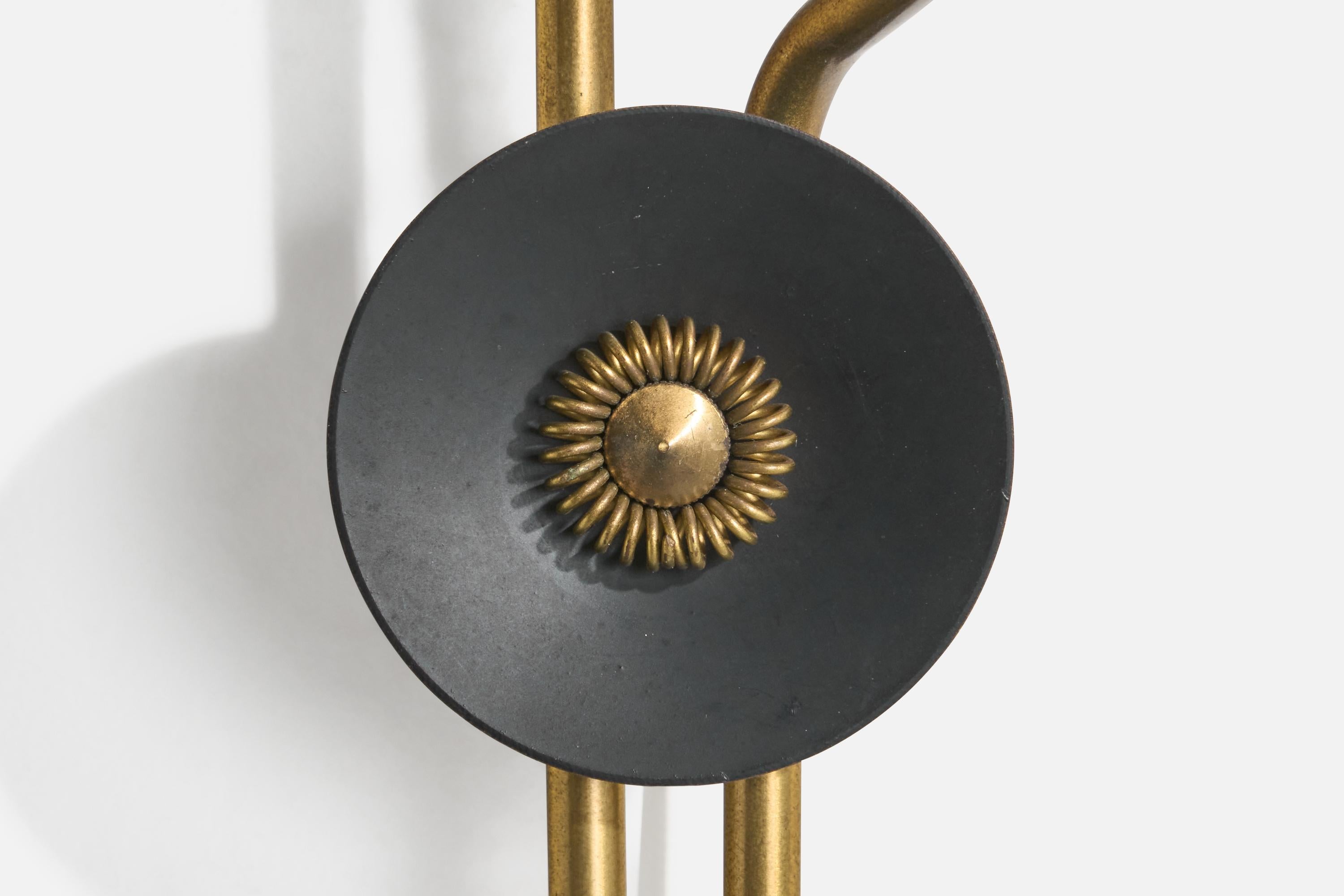 Swedish Designer, Wall Light, Brass, Metal, Fabric, Sweden, 1960s For Sale 2