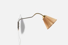 Schwedische Designerin, Wandleuchte, Messing, Metall, Stoff, Schweden, ca. 1940er Jahre