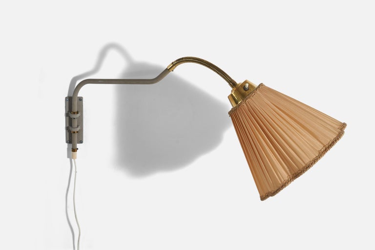 Swedish Designer, Wall Light, Brass, Metal, Fabric, Sweden, c. 1940s ...