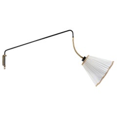 Lampada da parete di design svedese, ottone, metallo, tessuto, Svezia, 1940 ca.