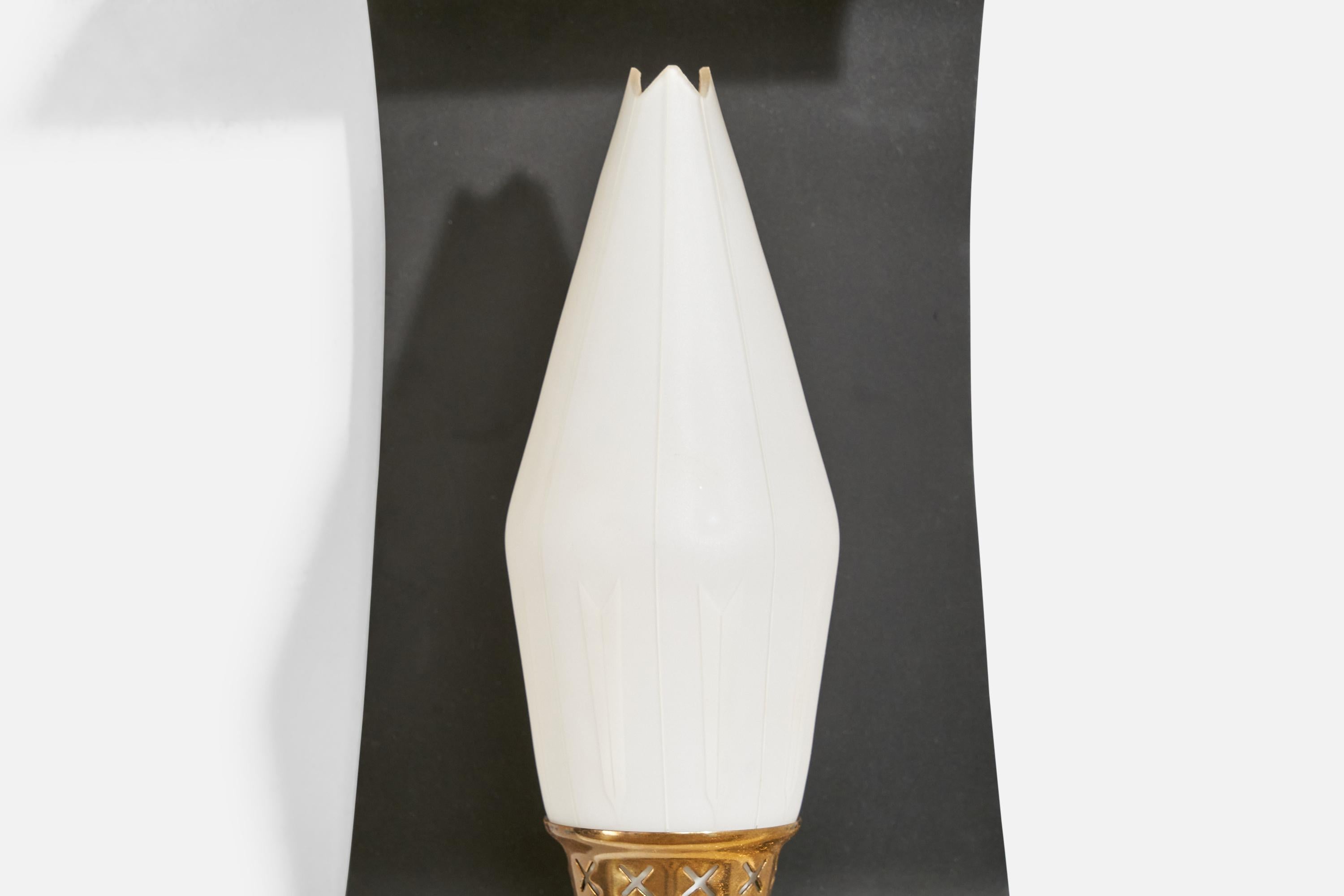 Swedish Designer, Wall Light, Brass, Metal, Glass, Sweden, 1950s For Sale 1