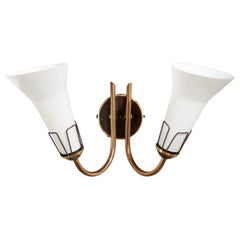 Swedish Designer, Wall Light, Brass, Metal, Glass, Sweden, 1950s