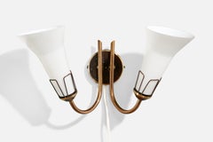 Diseñador sueco, aplique, latón, metal, cristal, Suecia, años 50