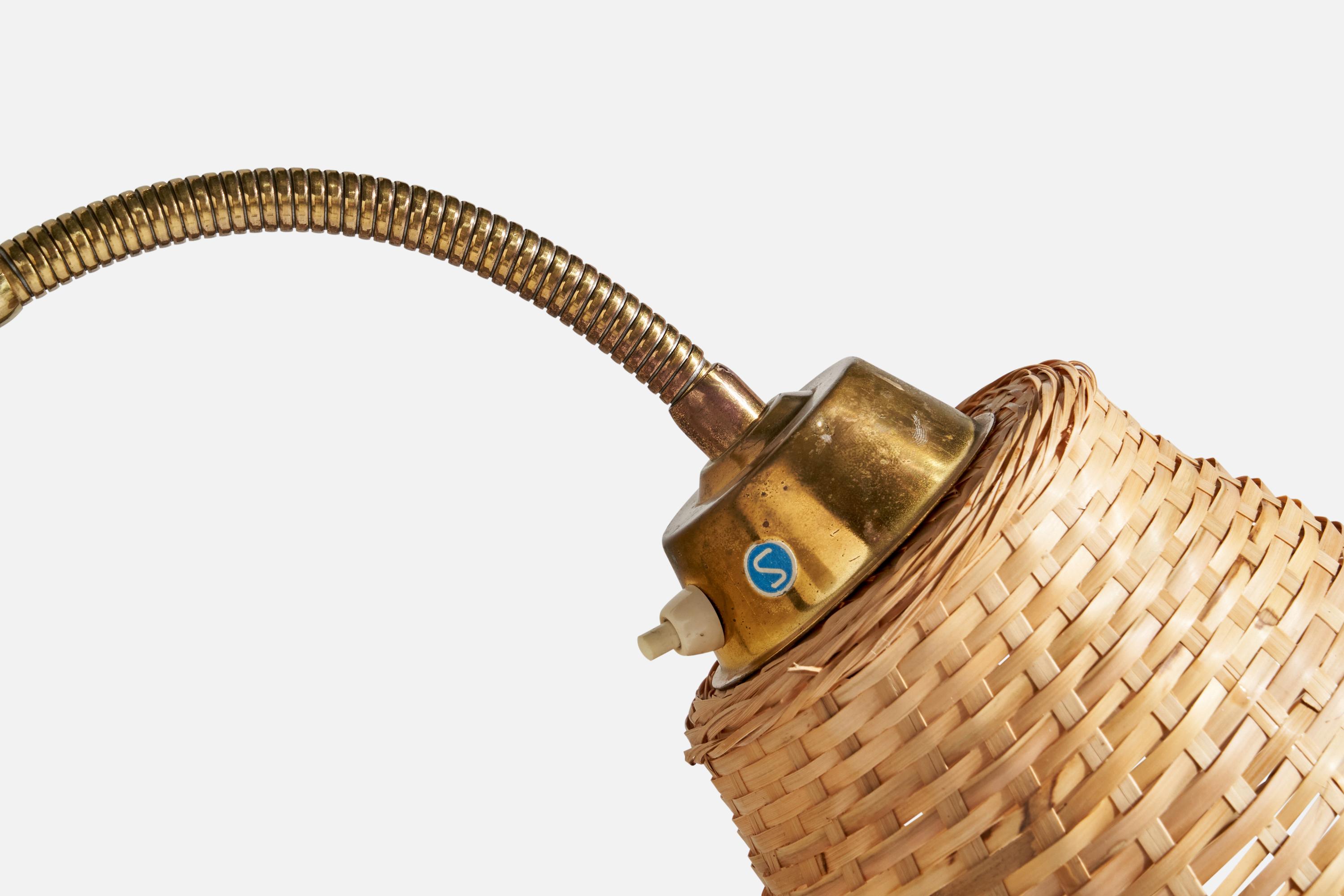 Swedish Designer, Wall Light, Brass, Metal, Rattan, Sweden, 1940s For Sale 4