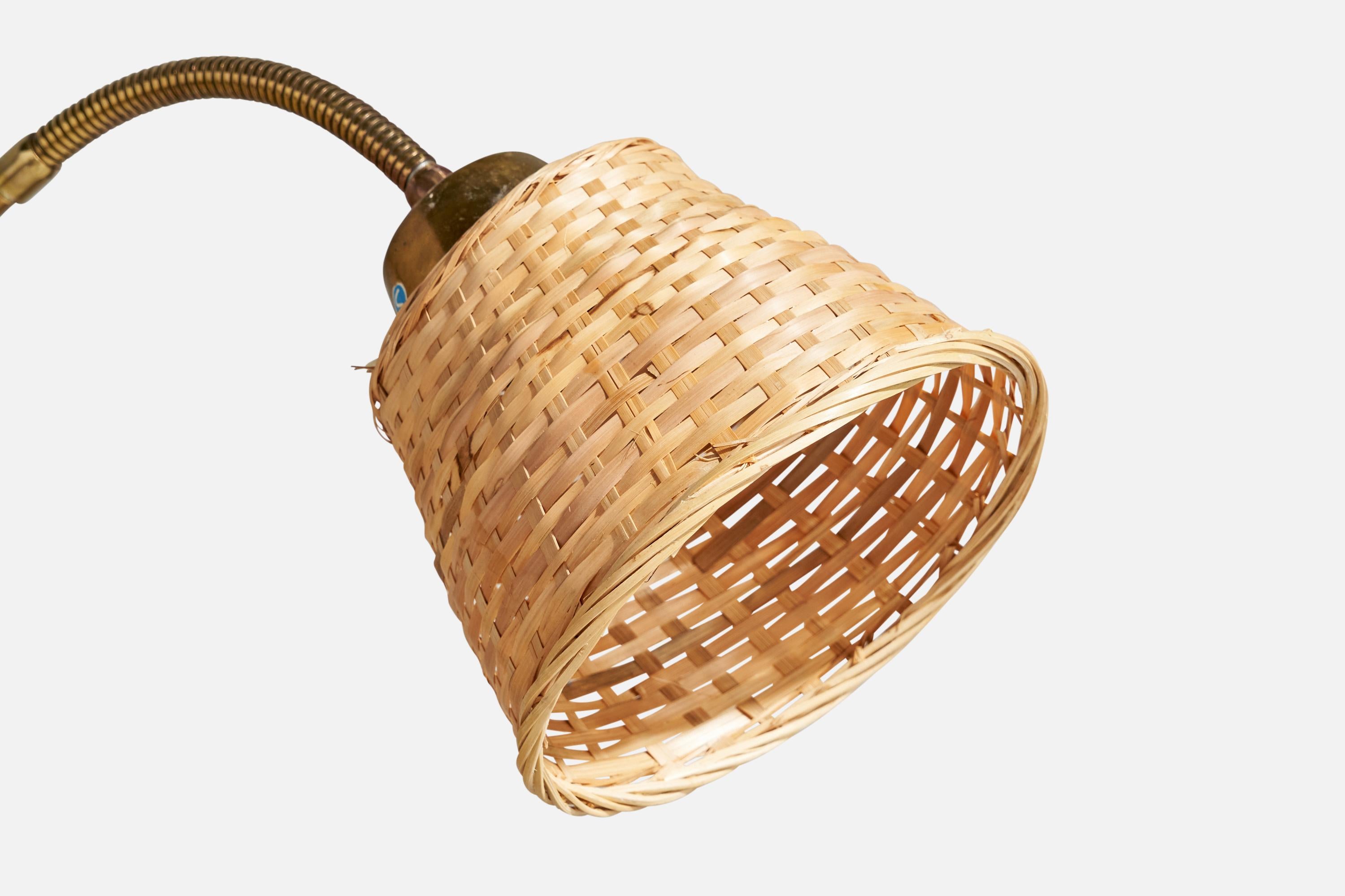Swedish Designer, Wall Light, Brass, Metal, Rattan, Sweden, 1940s For Sale 5