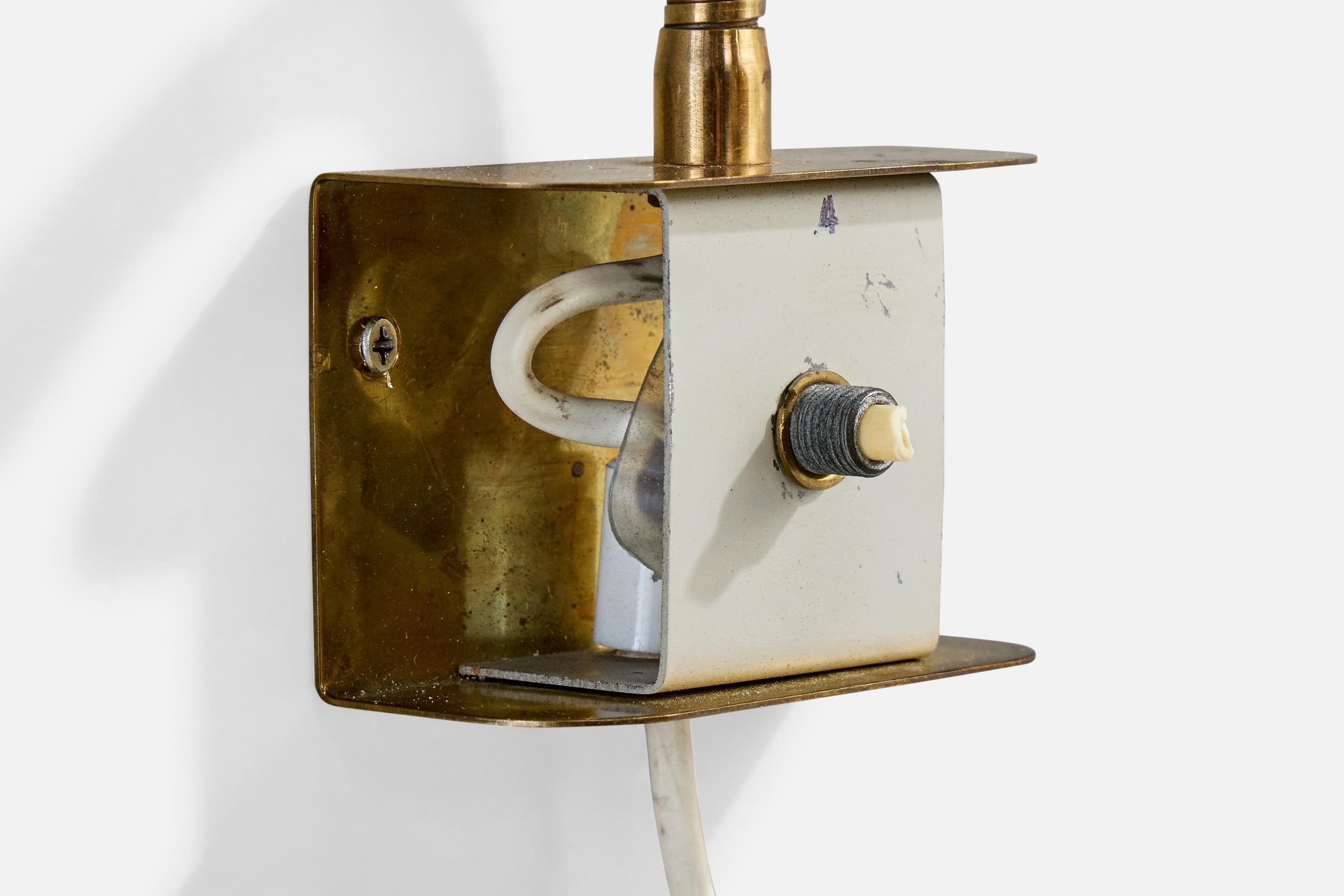 Mid-20th Century Swedish Designer, Wall Light, Brass, Metal, Rattan, Sweden, 1950s For Sale