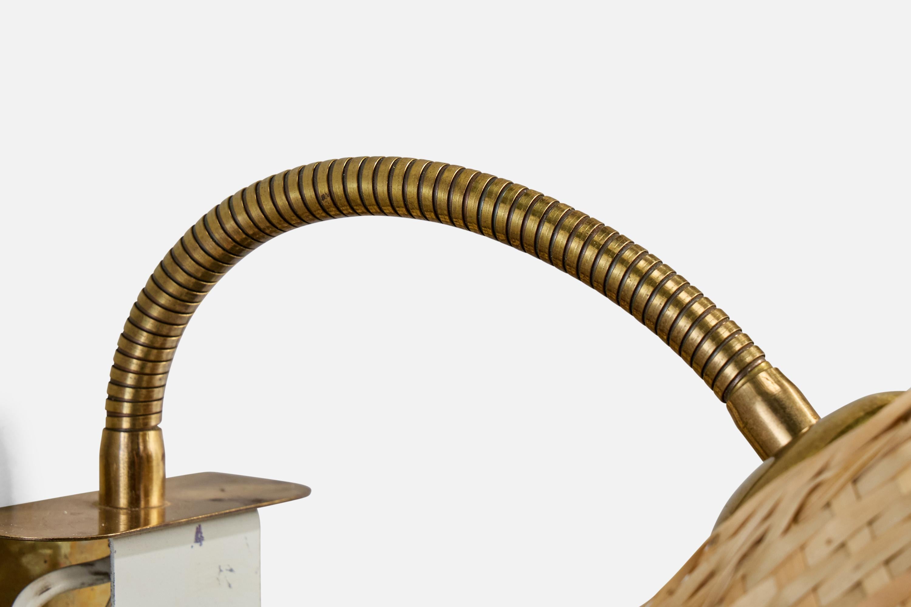 Swedish Designer, Wall Light, Brass, Metal, Rattan, Sweden, 1950s For Sale 1